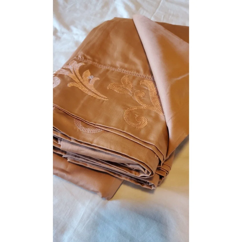 Fieldcrest Luxury 100% Supima Cotton Embroidered Flat Sheet mauve 101x104 queen
